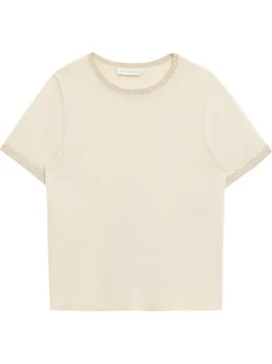 Pull Missy écru uni pourvu de manches courtes et d'un col rond