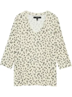 Pull motif léopard à coupe droite pourvu d'un col v et de manches longues
