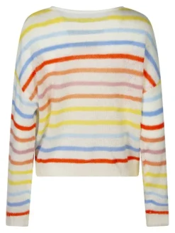 Pull multicolore à coupe droite pourvu d'un motif à rayures horizontales