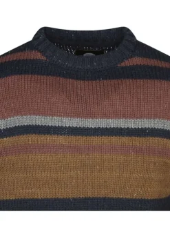 Pull multicolore rayé avec une coupe droite un col rond et des manches longues