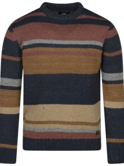 Pull multicolore rayé avec une coupe droite un col rond et des manches longues