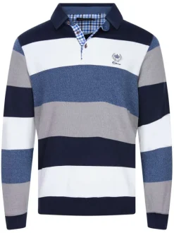Pull multicolore rayé coupe droite col polo et à manches longues