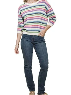 Pull multicolore à rayures avec une coupe droite et un col rond