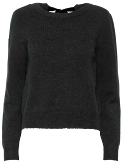 Pull noir chiné à coupe droite col rond et dos nu
