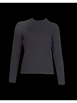 Pull noir côtelé à coupe près du corps et avec un col montant