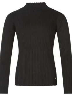 Pull noir côtelé à coupe près du corps et avec un col montant