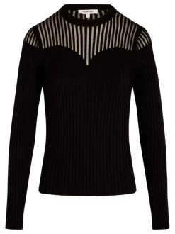 Pull noir côtelé à coupe près du corps et à buste transparent en forme de coeur