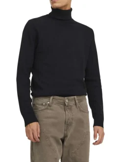 Pull noir en maille fine à coupe ajustée avec col roulé et manches longues