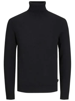 Pull noir en maille fine à coupe ajustée avec col roulé et manches longues