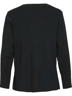Pull noir en maille tricotée pourvu d'un col rond et de manches longues
