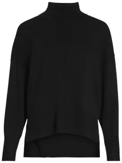 Pull noir en maille tricotée pourvu d'un col roulé et de manches longues