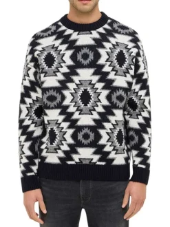 Pull noir et blanc à manches longues orné d'un motif psychédélique