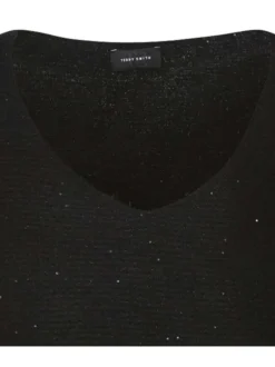 Pull noir pailleté doux épais avec une coupe droite et un col v