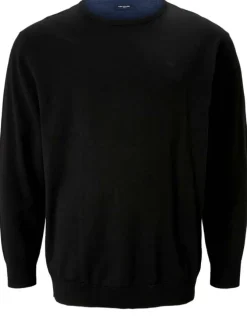 Pull noir pour homme en coton en maille piquée coupe droite