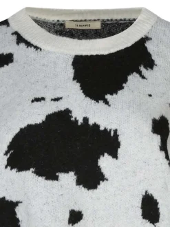 Pull noir tacheté à coupe cropped col rond et manches longues