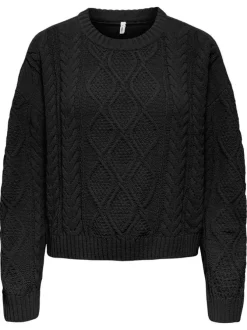 Pull noir uni avec un col rond à coupe droite et des manches longues