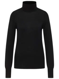 Pull noir uni avec un col roulé côtelé et des manches longues