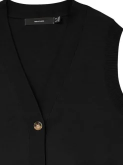 Pull noir uni avec un col v profond et boutonnière écaille de tortue
