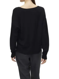 Pull noir uni avec une coupe droite à col v et des manches longues
