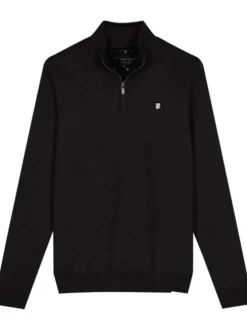Pull noir uni avec une coupe droite et une fermeture zippée à l'avant