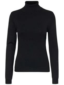 Pull noir uni avec une coupe près du corps et un col roulé