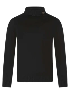 Pull noir uni avec une coupe près du corps et un col roulé bord côtes