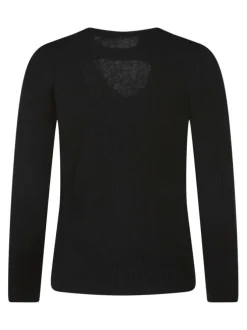 Pull noir uni avec une coupe près du corps et une ouverture sous le col