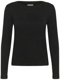 Pull noir uni coupe ajustée avec un col rond et des manches longues