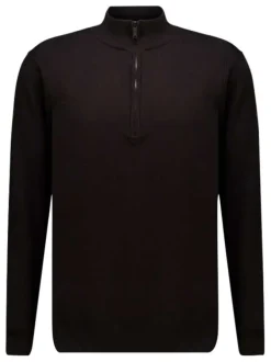 Pull noir uni coupe droite à col montant et à manches longues