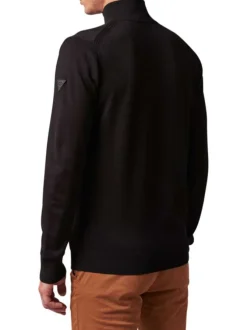 Pull noir uni coupe droite à col montant et à manches longues