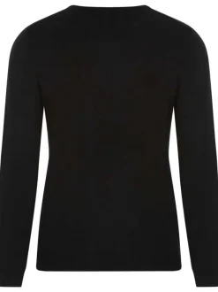 Pull noir uni en maille avec col rond et petit logo bicolore brodé