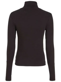 Pull noir uni en maille jersey avec un col roulé et à manches longues
