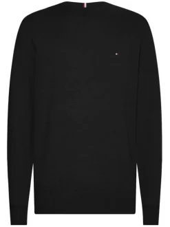 Pull noir uni gros logo à coupe droite col rond et à manches longues