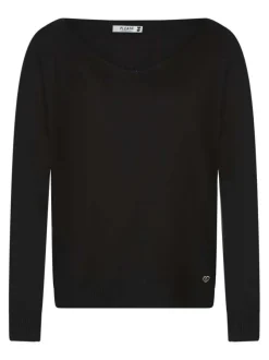 Pull noir uni pourvu d'une coupe droite et de manches longues