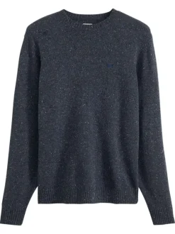 Pull nuit uni en laine d'agneau avec col rond et manches longues