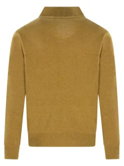 Pull ocre uni ajusté avec un col camionneur et à manches longues avec zip