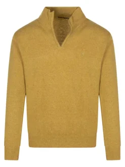 Pull ocre uni ajusté avec un col camionneur et à manches longues avec zip