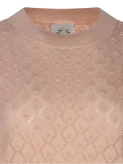 Pull orange en maille ananas à coupe droite col rond et à manches courtes