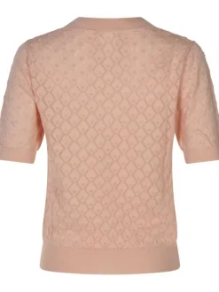 Pull orange en maille ananas à coupe droite col rond et à manches courtes