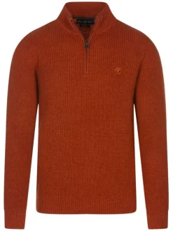Pull orange en point de jersey avec une coupe droite col camionneur et à manches longues