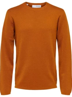 Pull orange uni col rond et à manches longues