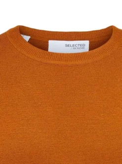 Pull orange uni col rond et à manches longues