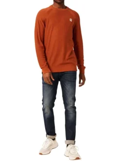 Pull orange uni coupe droite col rond à manches longues