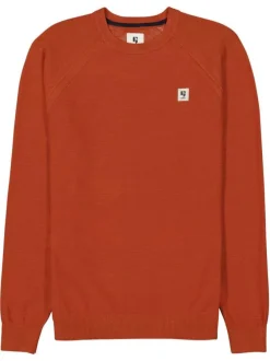 Pull orange uni coupe droite col rond à manches longues