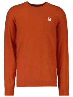Pull orange uni coupe droite col rond à manches longues