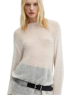 Pullover beige uni avec une coupe droite et des manches longues
