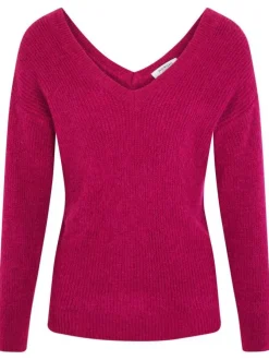 Pull prune uni avec une coupe à droite col v et des manches longues