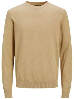 Pull RAY beige en coton biologique unie coupe droite col rond