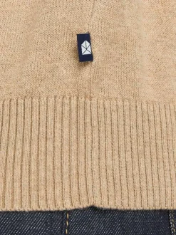 Pull RAY beige en coton biologique unie coupe droite col rond