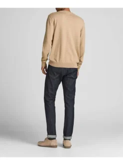 Pull RAY beige en coton biologique unie coupe droite col rond